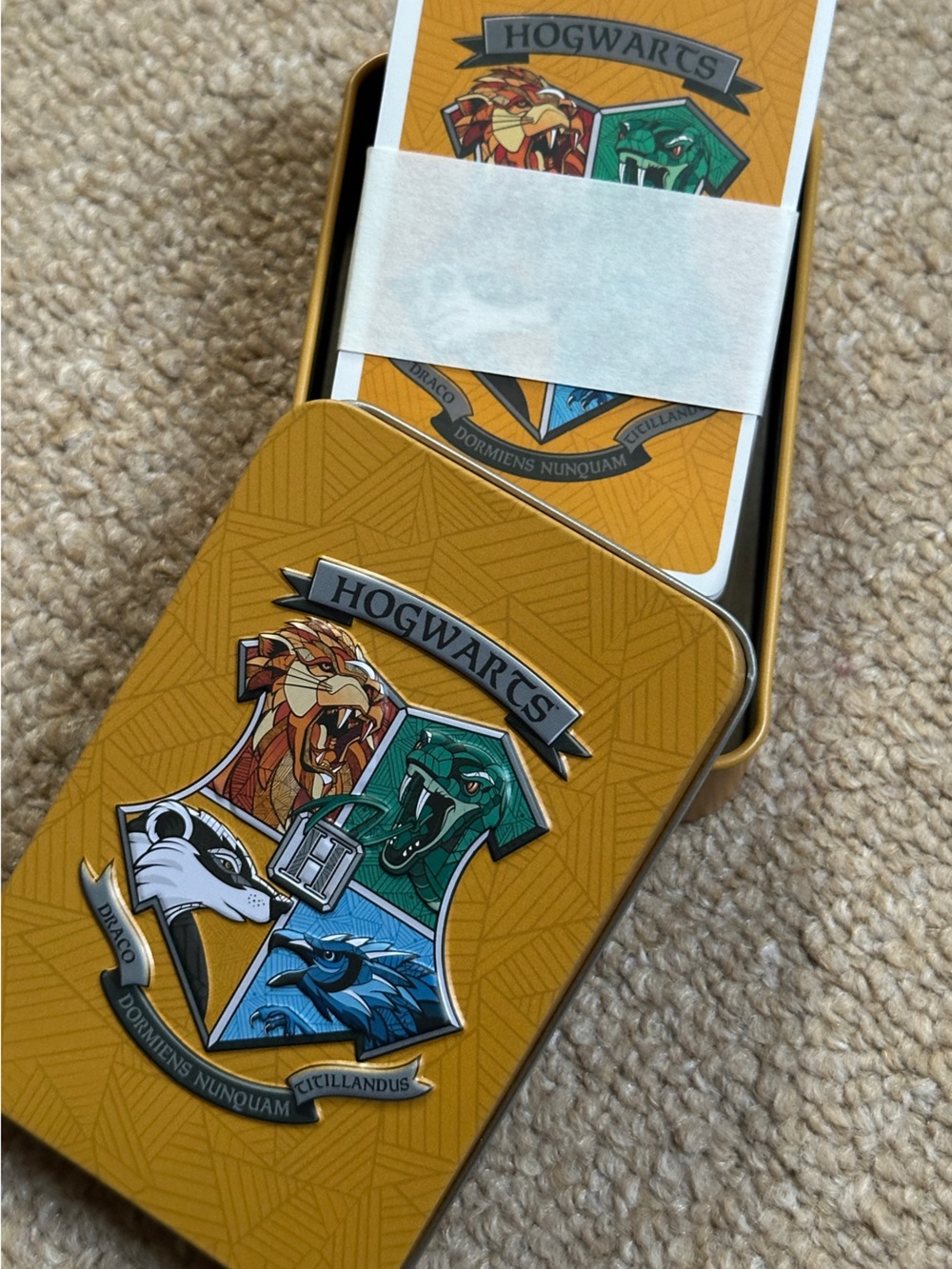 NEW Harry Potter House Crest Playing Cards in Gold Tin